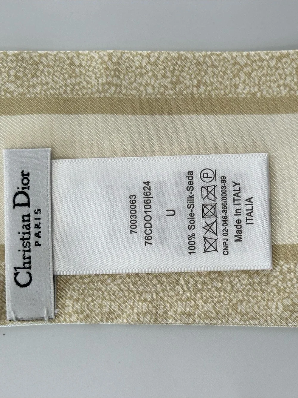 Christian Dior Beige Oblique Mitzah Twilly Scarf Monogram Logo Ribbon Wrap